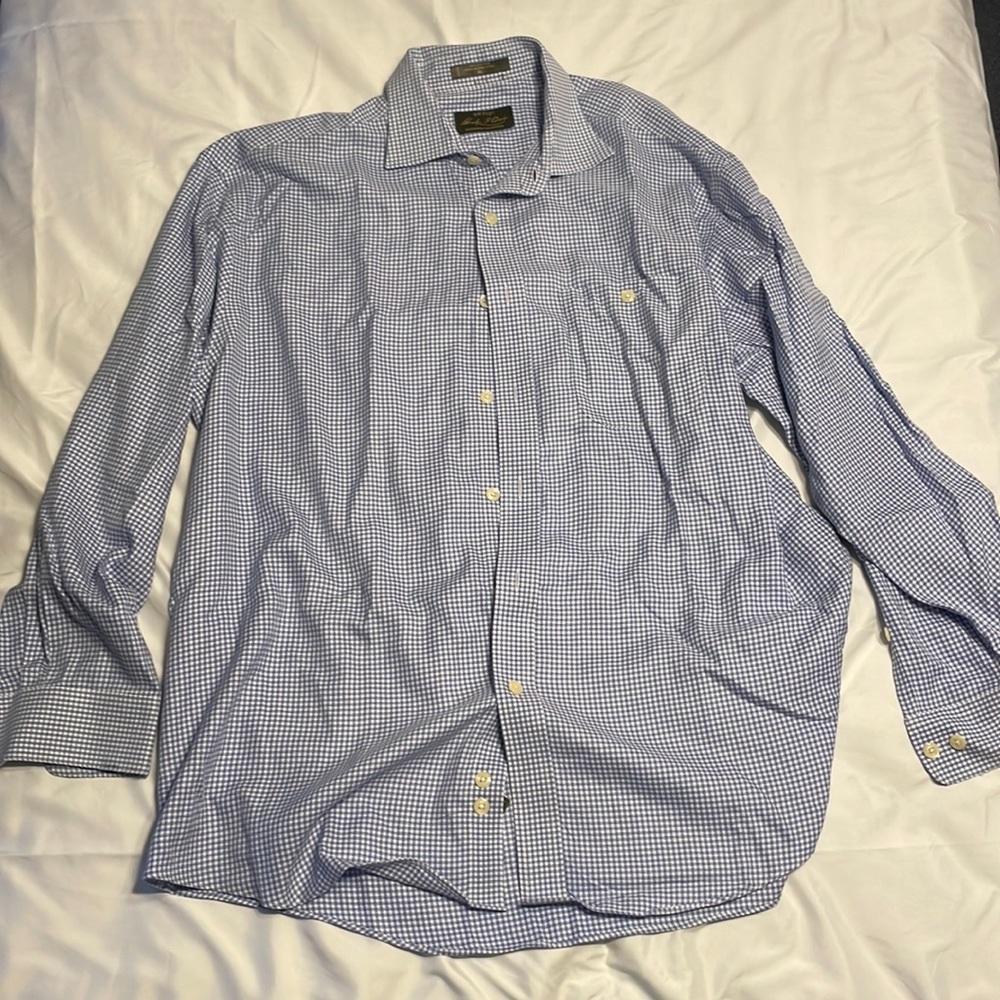 Orvis Signature Collection Mens Blue White Check Button Down Cotton Size XL